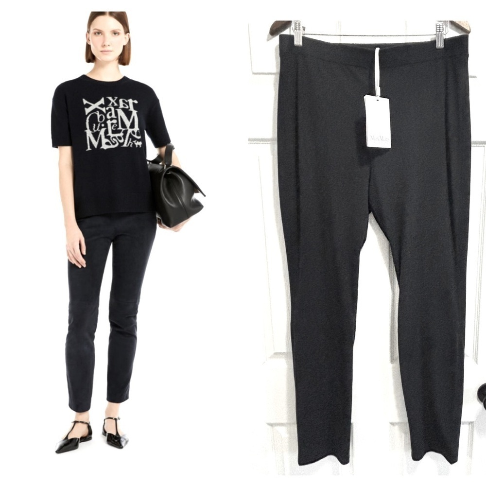 NWT MAX MARA Leisure Ebe Faux Suede
Slim Pants In Blue Pull On Trousers Size XL